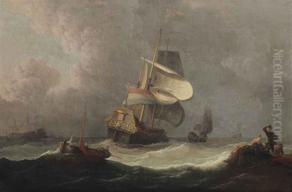 Dutch Warships Off The Coast In Stormy Weather Oil Painting by Ludolf Backhuysen the Elder