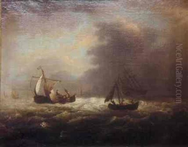 Shipping At Sea With A Stiff Breeze Oil Painting by Ludolf Backhuysen the Elder