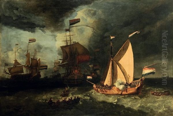 La Flotte De Michiel Adriaenszoon De Ruyter (collab. W/studio) Oil Painting by Ludolf Backhuysen the Elder