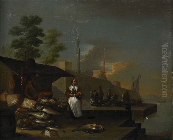 Fiskmarknad Oil Painting by Ludolf Backhuysen the Elder