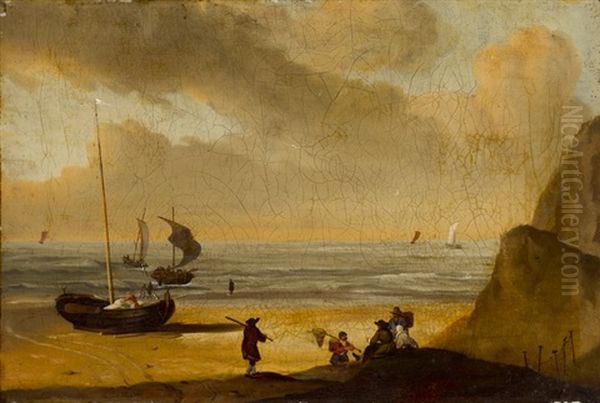 Hollandische Strandlandschaft Mit Fischern Und Booten Oil Painting by Ludolf Backhuysen the Elder