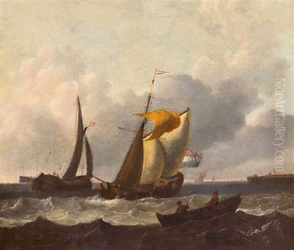 Ein Staatsschiff Kreuzt Eine Kuff Vor Der Kuste Oil Painting by Ludolf Backhuysen the Elder