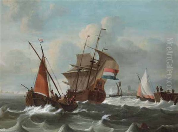 Marina Con Velieri Oil Painting by Ludolf Backhuysen the Elder