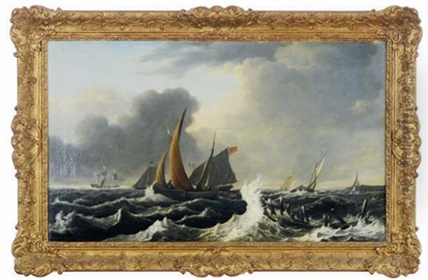 Ships In Rough Seas Oil Painting by Ludolf Backhuysen the Elder