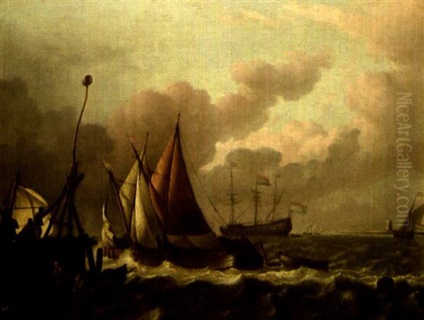 Bateau De Pecheurs Pres Du Rivage Oil Painting by Ludolf Backhuysen the Elder