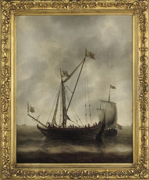 A Dutch Admiralty Yacht Moored In A Calm Oil Painting by Ludolf Backhuysen the Elder