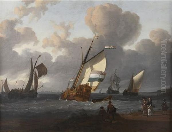 Shipping Off Amsterdam Oil Painting by Ludolf Backhuysen the Elder