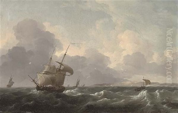 A Dutch Merchant Brig Shortening Sail Off The Coast Ahead Of The Approaching Squall Oil Painting by Ludolf Backhuysen the Elder