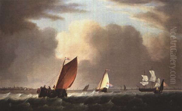 Schiffe Bei Sturmischem Wind Vor Der Kuste Oil Painting by Ludolf Backhuysen the Elder