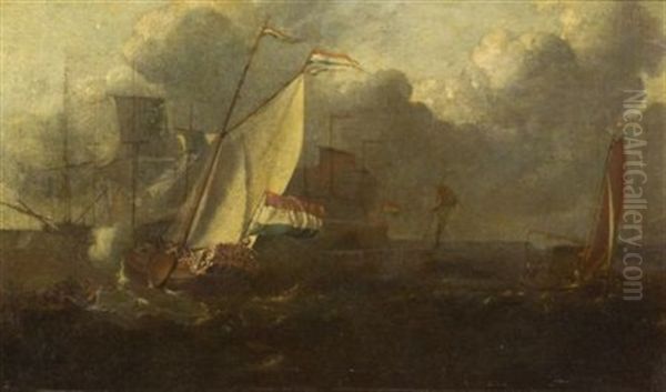 Sailing Vessels Oil Painting by Ludolf Backhuysen the Elder