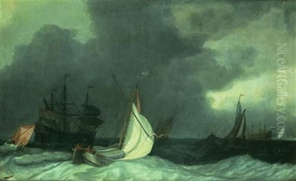 Marine Aux Vaisseaux Hollandais Oil Painting by Ludolf Backhuysen the Elder