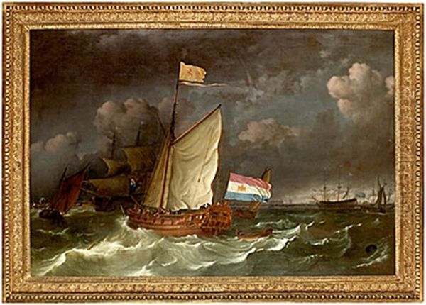 Marin Med Fartyg I Hog Sjo Oil Painting by Ludolf Backhuysen the Elder