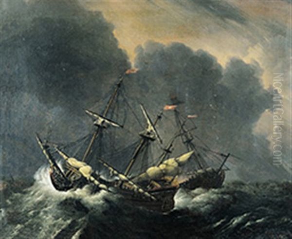 Driemasters Op Onstuimige Zee Oil Painting by Ludolf Backhuysen the Elder