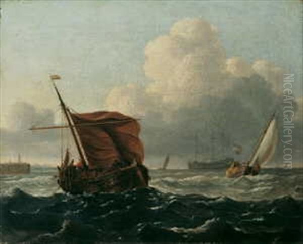 Ein Dreimaster Und Fischerboote In Kustennahe Oil Painting by Ludolf Backhuysen the Elder