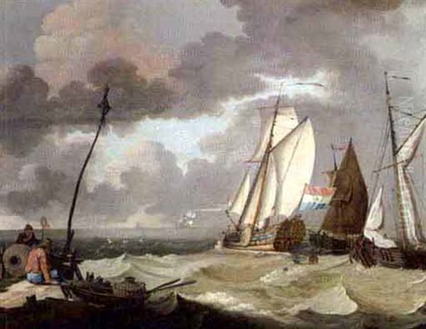 The States Yacht And Other Sailing Vessels In A Stiff Breeze Oil Painting by Ludolf Backhuysen the Elder