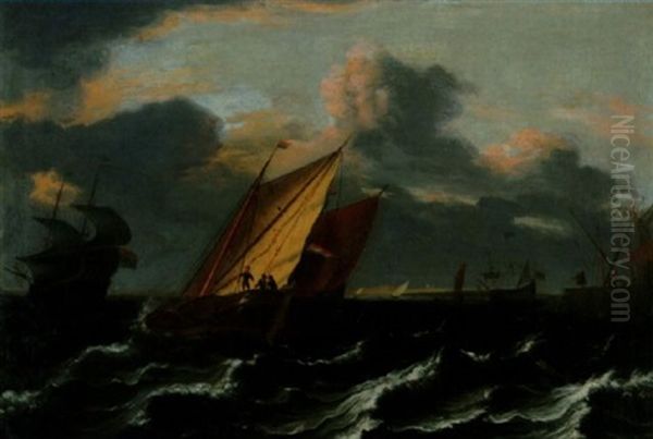 Schiffe Und Einlaufendes Fischerboot Bei Aufkommendem Sturm Oil Painting by Ludolf Backhuysen the Elder