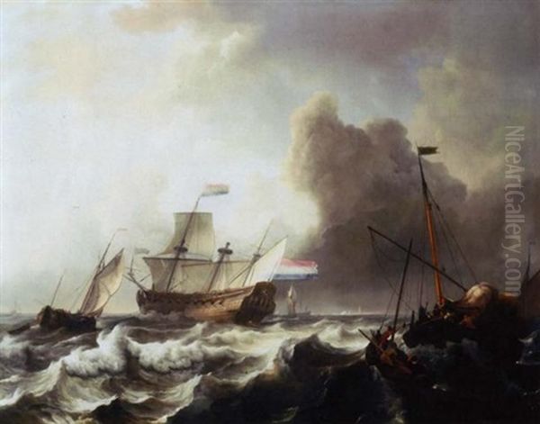 A Dutch Twenty-gun Frigate Dismasted In A Storm Off Enkhuizen Oil Painting by Ludolf Backhuysen the Elder