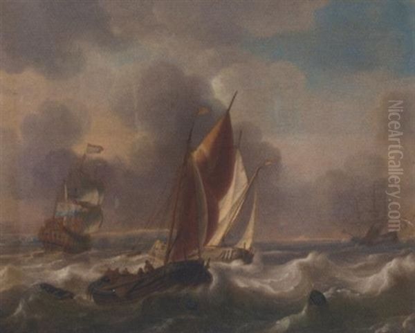 A Dutch Man-o'-war And Other Shipping In Choppy Seas Oil Painting by Ludolf Backhuysen the Elder