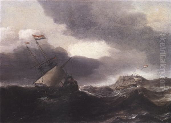 Navires Hollandais Sur Une Mer Agitee Oil Painting by Ludolf Backhuysen the Elder