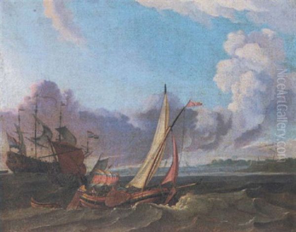 Dutch Shipping Of The Coast Oil Painting by Ludolf Backhuysen the Elder