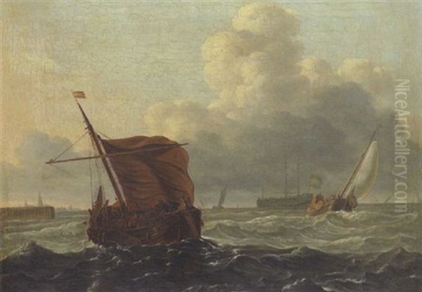 Marine: Fischerboote Und Zweimaster Auf Bewegter See Vor Der Hafenstadt Oil Painting by Ludolf Backhuysen the Elder