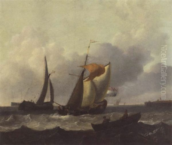 Ein Staatsschiff Kreuzt Eine Kuff Vor Der Kuste Oil Painting by Ludolf Backhuysen the Elder