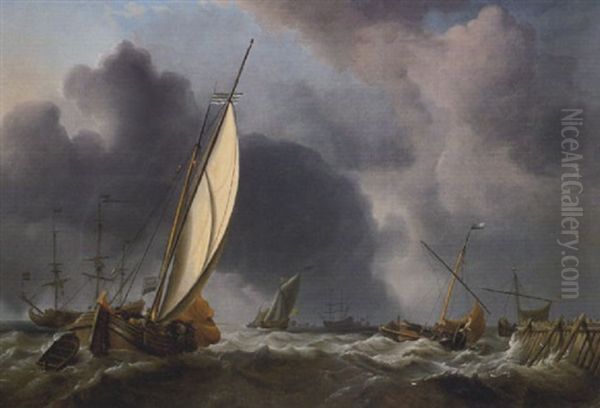 Boote Auf Bewegter See Oil Painting by Ludolf Backhuysen the Elder