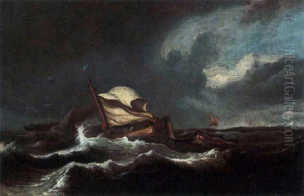 Shipping In Stormy Seas Oil Painting by Ludolf Backhuysen the Elder