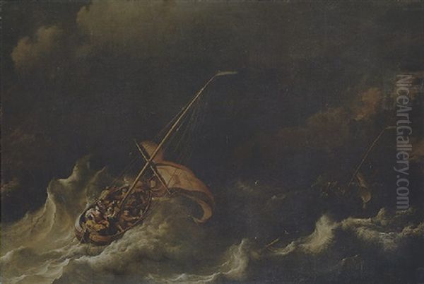 Christ In The Storm On Lake Galilee Oil Painting by Ludolf Backhuysen the Elder