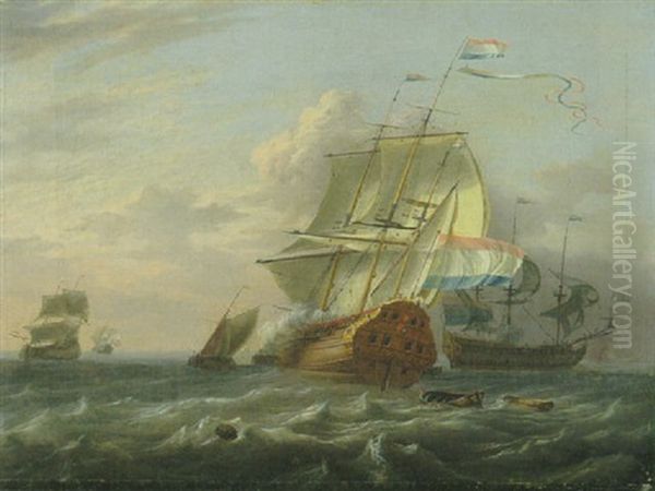 Niederlandische Handelsschiffe Auf Bewegter See Oil Painting by Ludolf Backhuysen the Elder