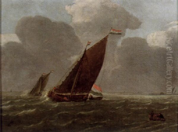 Kustvy Med Segelfartyg Och Batar Oil Painting by Ludolf Backhuysen the Elder