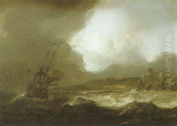 Skepp Vid Stormig Kust Oil Painting by Ludolf Backhuysen the Elder