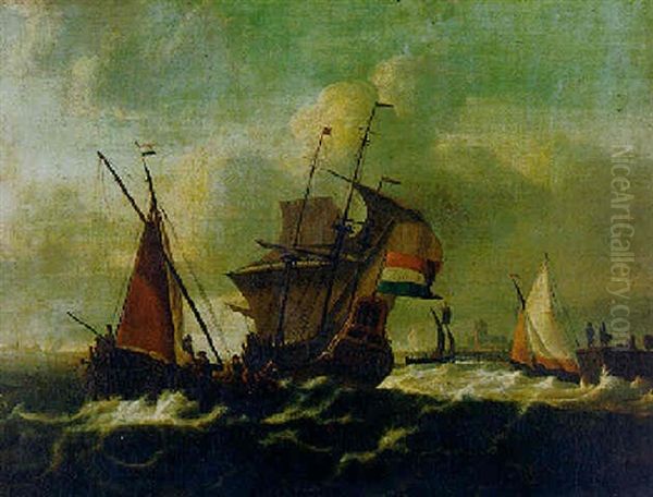 Shipping In Rough Seas Oil Painting by Ludolf Backhuysen the Elder