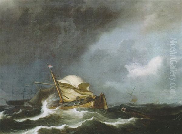 A Wijdschip, Sails Reefed, As A Storm Approaches Oil Painting by Ludolf Backhuysen the Elder