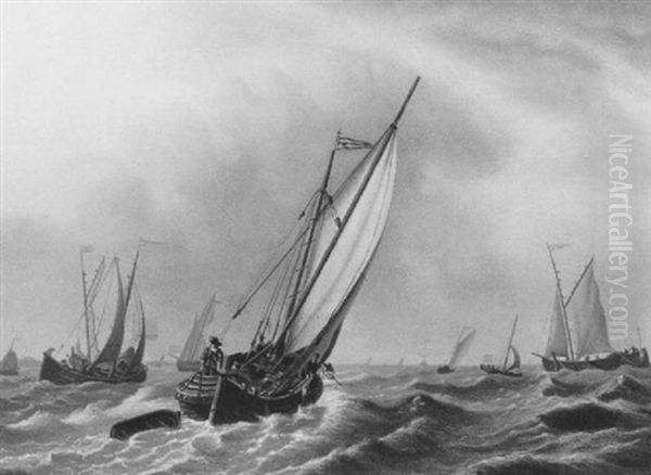 Small Vessels In A Stiff Breeze Oil Painting by Ludolf Backhuysen the Elder