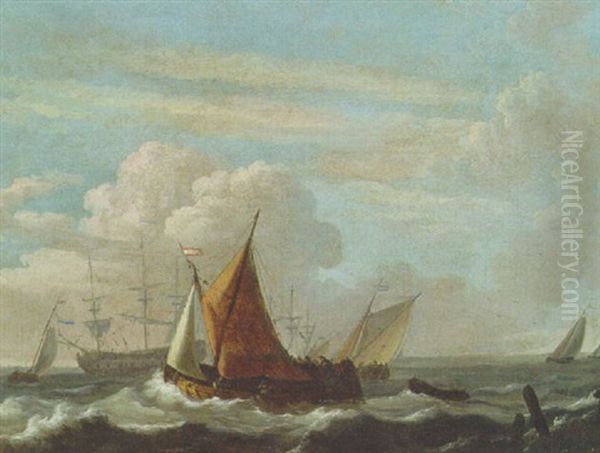 Schmalships And Other Shipping In Choppy Seas Oil Painting by Ludolf Backhuysen the Elder