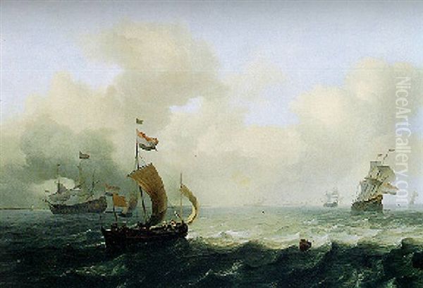 Marine Scene With Ships On Choppy Seas Oil Painting by Ludolf Backhuysen the Elder