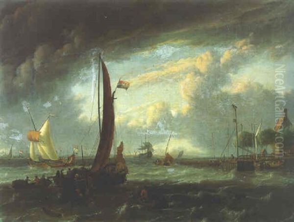 Shipping In Choppy Waters Offshore Oil Painting by Ludolf Backhuysen the Elder