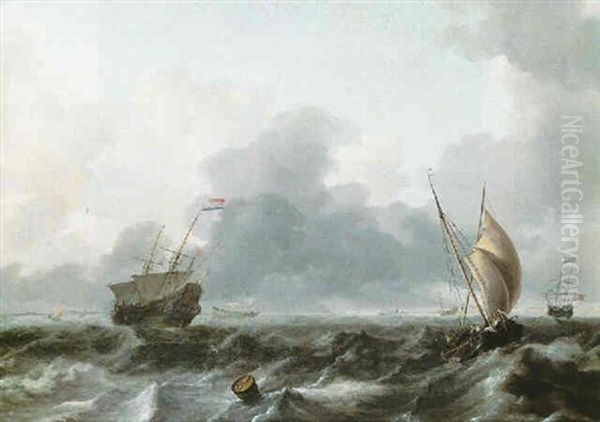 Marine Aux Bateaux Hollandais Sur Une Mer Agitee Oil Painting by Ludolf Backhuysen the Elder