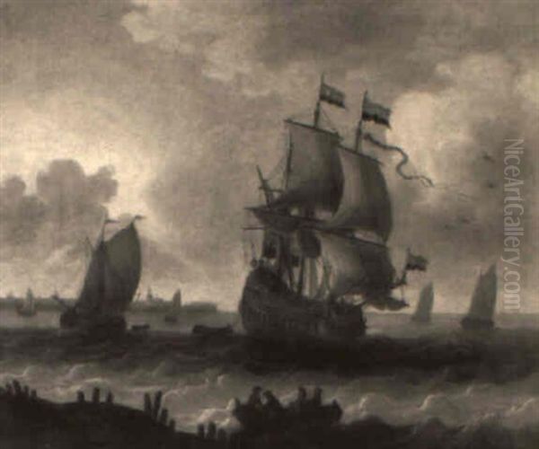 Ships At Sea Oil Painting by Ludolf Backhuysen the Elder