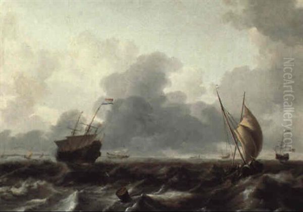 Marine Aux Bateaux Hollandais Sur Une Mer Agitee Oil Painting by Ludolf Backhuysen the Elder