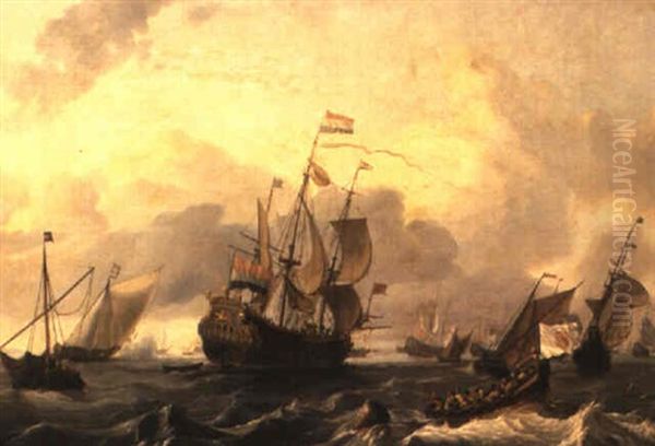 The Eendracht With Men O'war Of The Dutch Fleet And Dutch Merchant Vessels Oil Painting by Ludolf Backhuysen the Elder