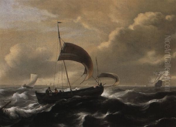 Pink In Choppy Waters Oil Painting by Ludolf Backhuysen the Elder