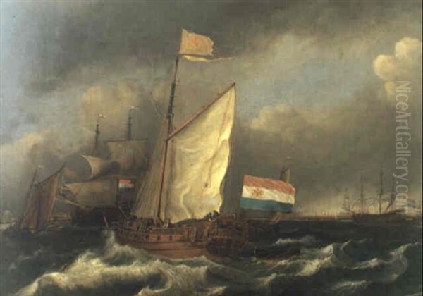 Amsterdam States Yacht Going About In Rough Seas Off Amsterdam Oil Painting by Ludolf Backhuysen the Elder