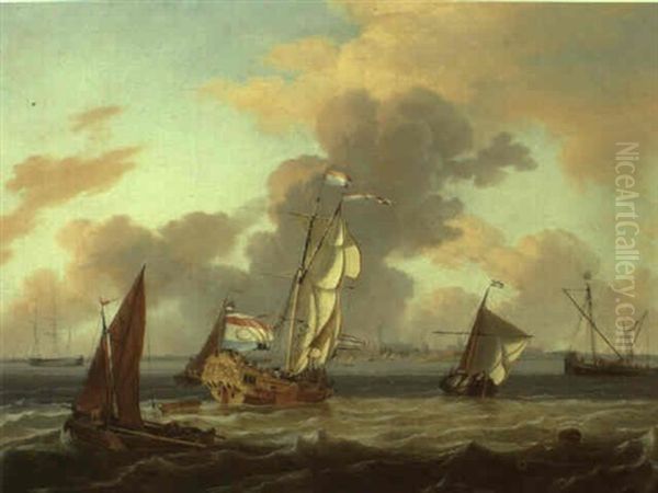 Dutch States Yacht, A Smalschip, A Hooker And Other Vessels Near Hoorn Oil Painting by Ludolf Backhuysen the Elder