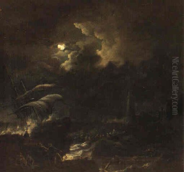 Skeppsbrott Vid Klippig Kust Oil Painting by Ludolf Backhuysen the Elder