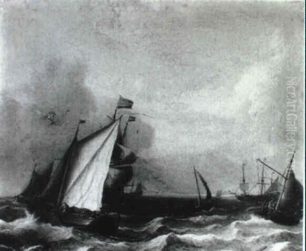 Dutch Smalschips And Other Shipping In A Gale Oil Painting by Ludolf Backhuysen the Elder