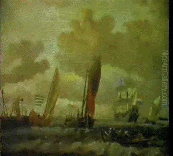 Navires De Haut Bord Et Barques De Peches Sous Le Vent Oil Painting by Ludolf Backhuysen the Elder