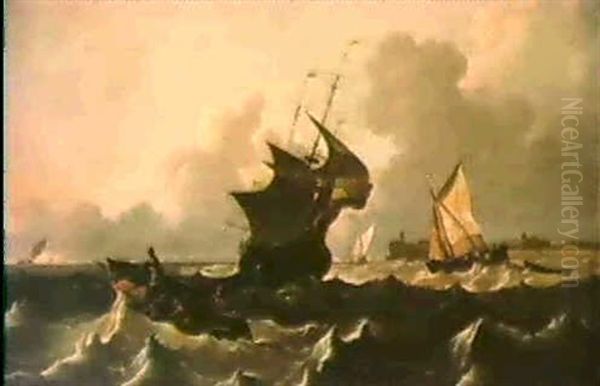 Voiliers En Bordure De Cote Sous Le Vent Oil Painting by Ludolf Backhuysen the Elder