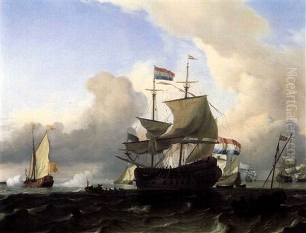 A Frigate And Other Vessels In Choppy Sea Oil Painting by Ludolf Backhuysen the Elder